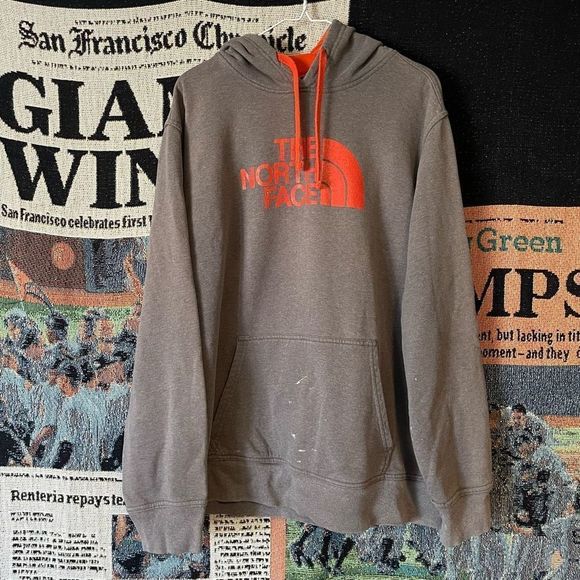 The North Face Other - The North Face Grey Pullover Hoodie Orange Logo Causal Mens Size XL - 0560